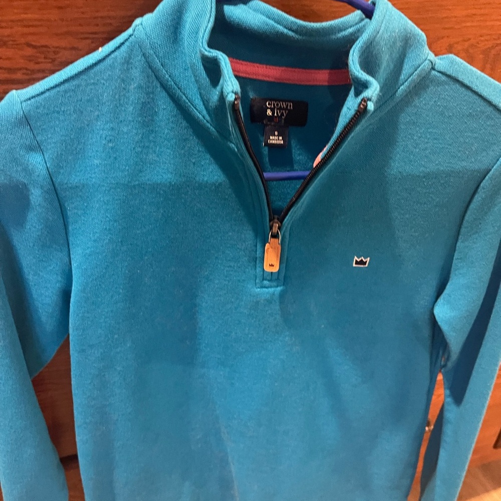 crown & ivy kids turquoise quarter-zip pullover
